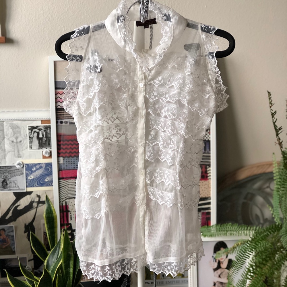 Vintage Boho Sleeveless Lace Top White